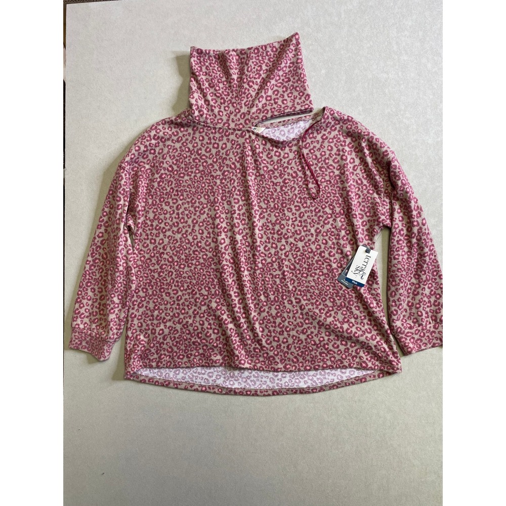 Terra & Sky Pink Leopard Print Open Shoulder Turtleneck Top 0X NEW - Picture 10 of 12
